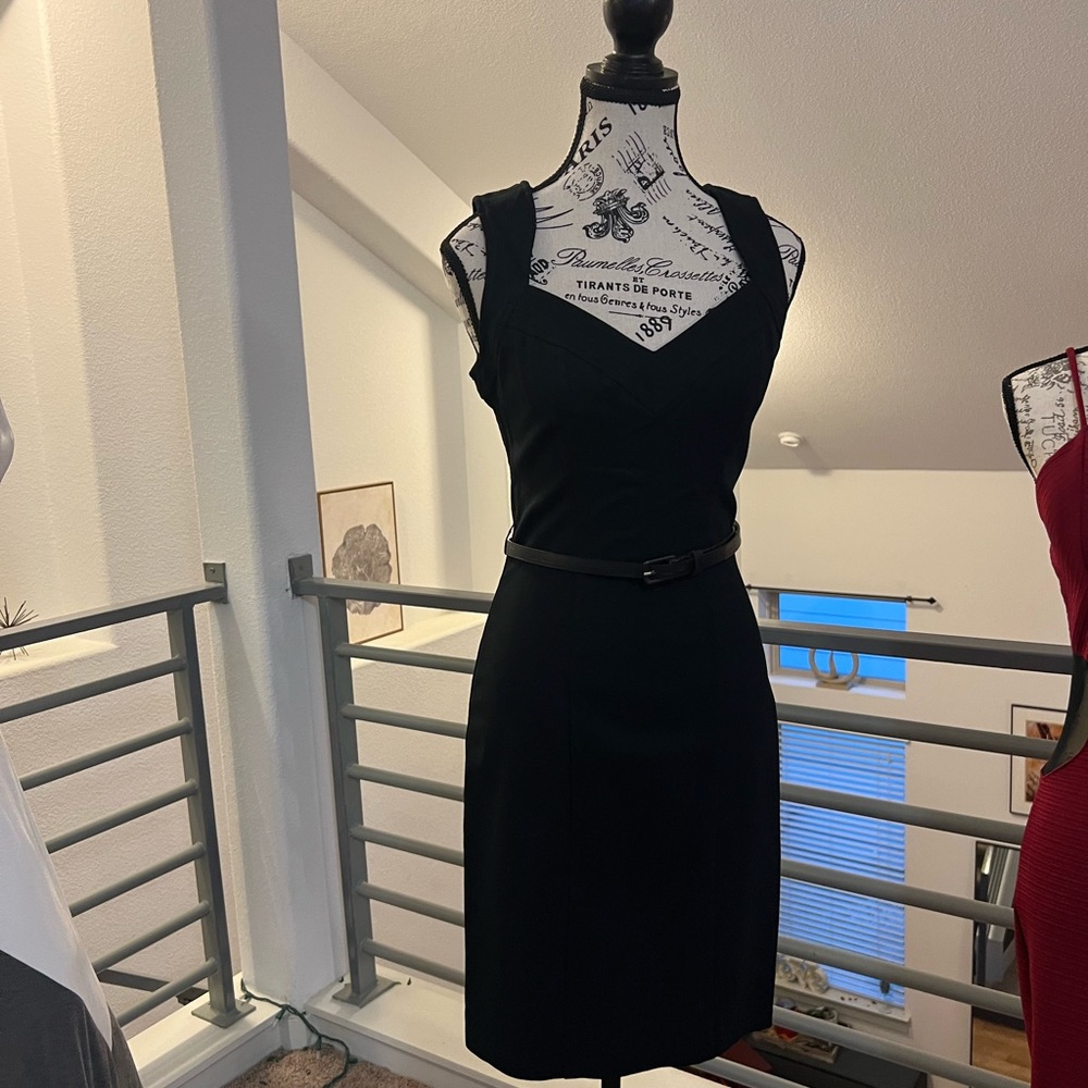 XOXO Dress Black Sweetheart Neck Belted Sheath Stretch Dress Juniors Size 7 | 8